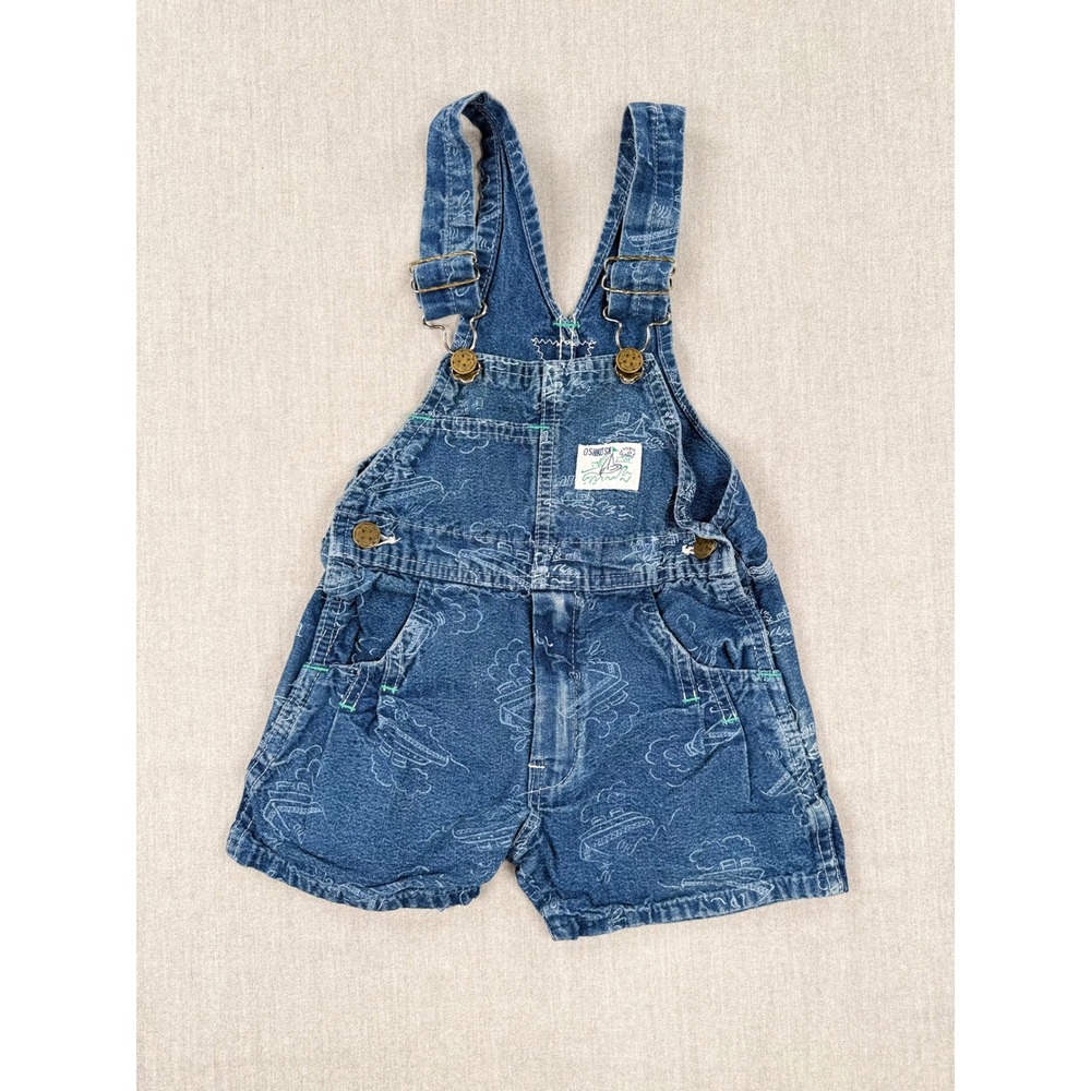 Vintage OshKosh Bgosh Nautical Sailboat Denim Shortalls‎ Blue Kids 4T Vestbak